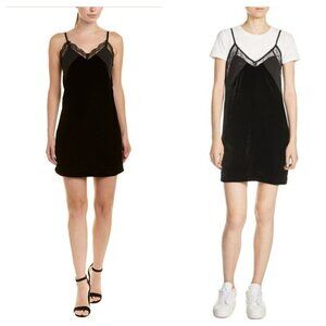 NEW Maje Ruiza Velvet Short Slip Dress Lace Trim Black Women's 1 Small